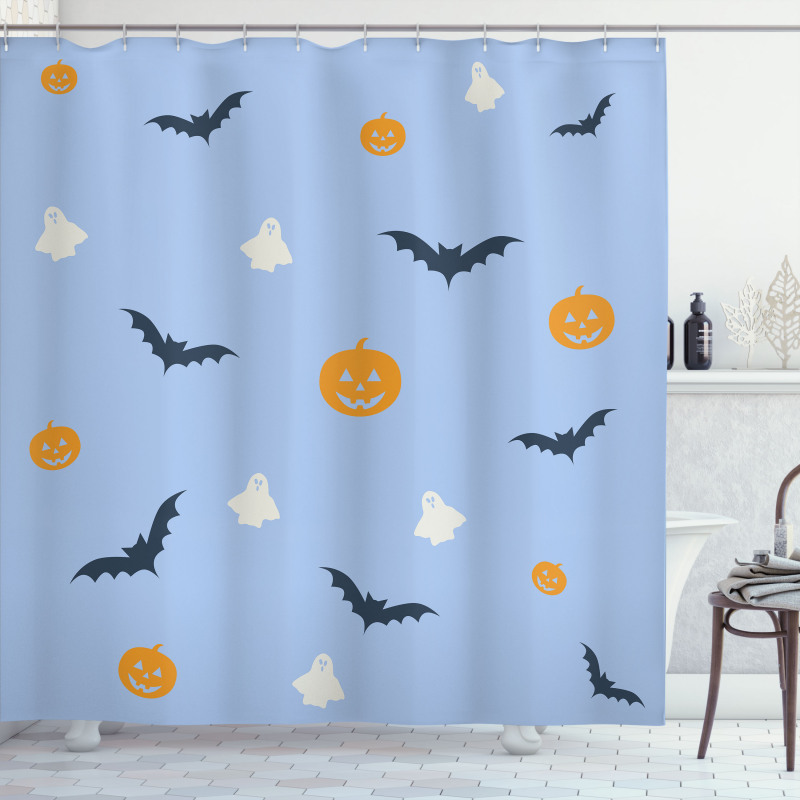 Pumpkins and the Flying Bats Shower Curtain