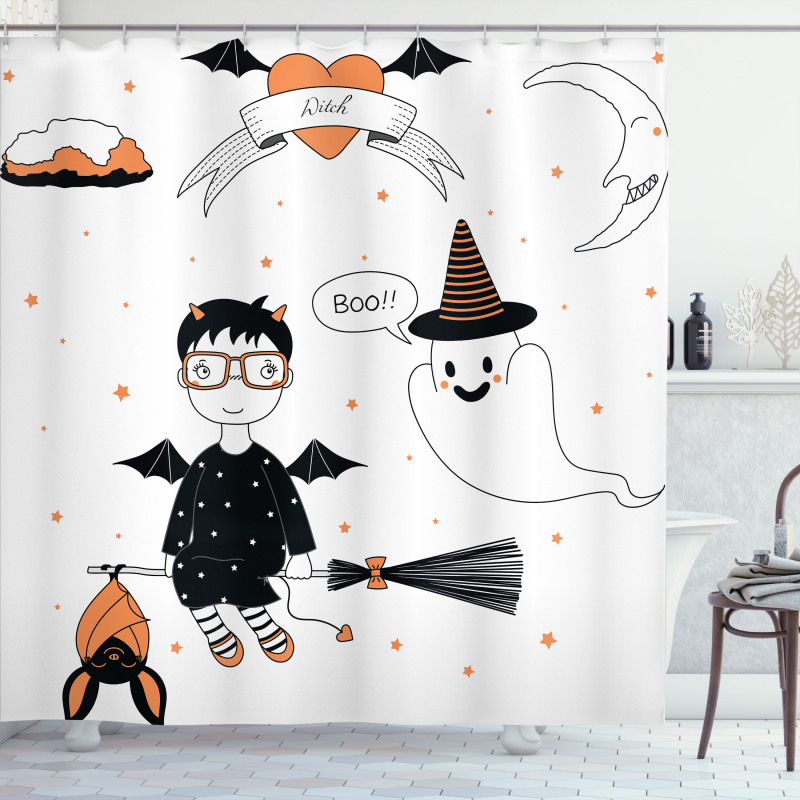 Witch Flying on a Broomstick Shower Curtain