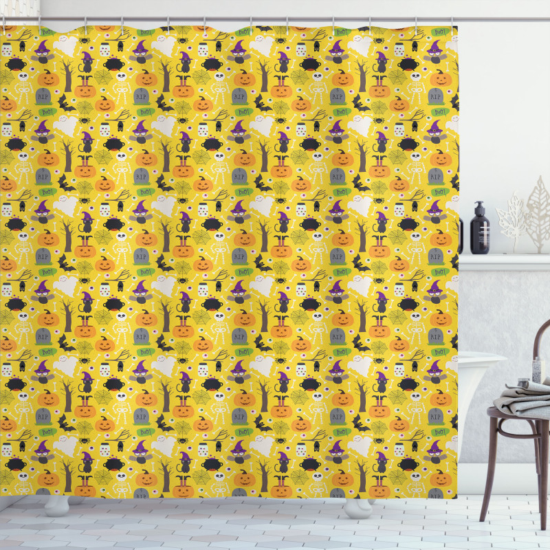 Halloween Elements Cartoon Shower Curtain