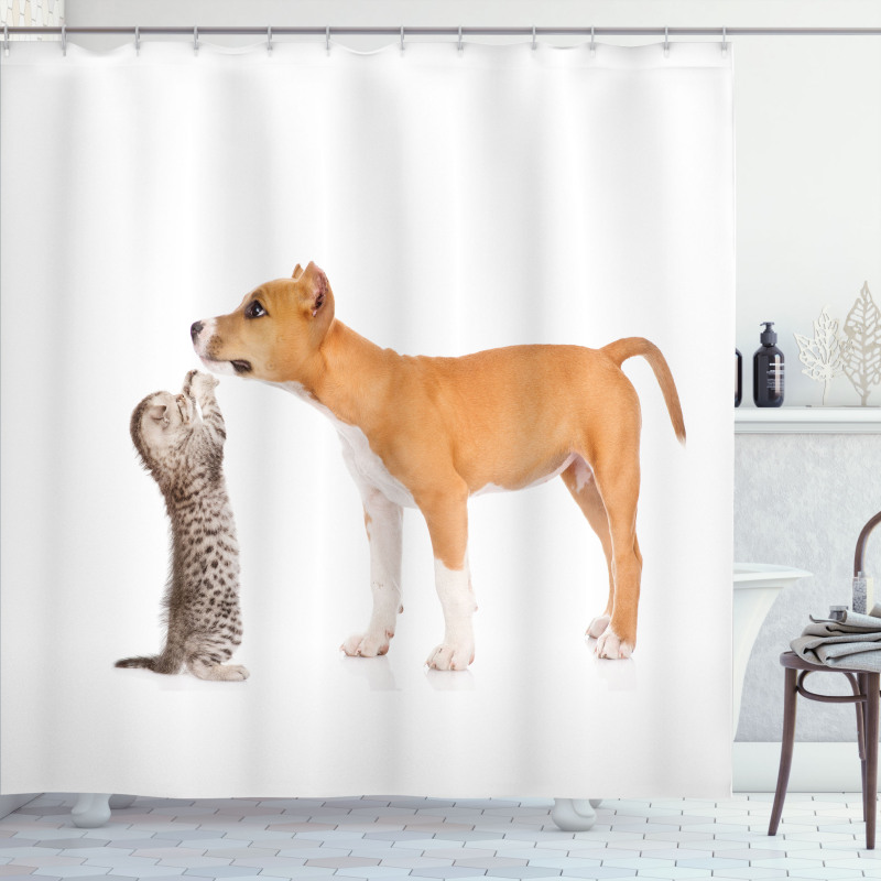 Kitten and a Stafford Puppy Shower Curtain