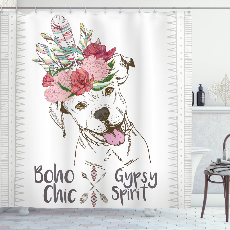Dog in a Feather Headpiece Shower Curtain