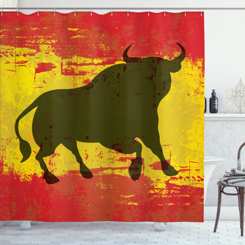 Bull Silhouette on Flag Shower Curtain