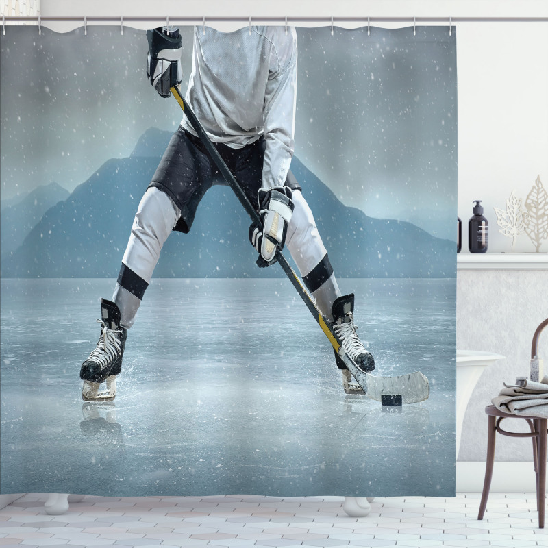 Stick and Puck Mountain Shower Curtain