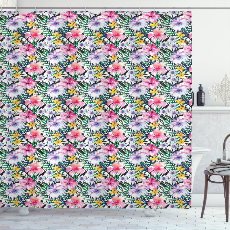 Tropic Hibiscus Plumeria Shower Curtain