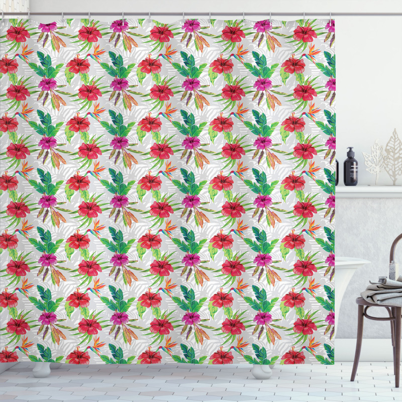 Hibiscus Bird of Paradise Shower Curtain