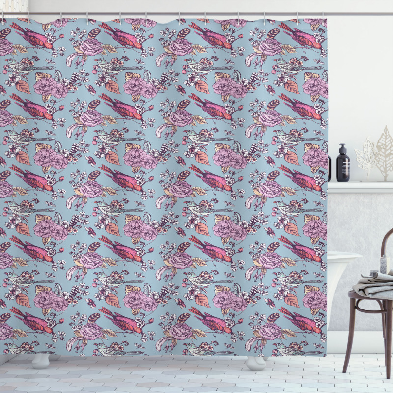Perching Birds and Flowers Shower Curtain