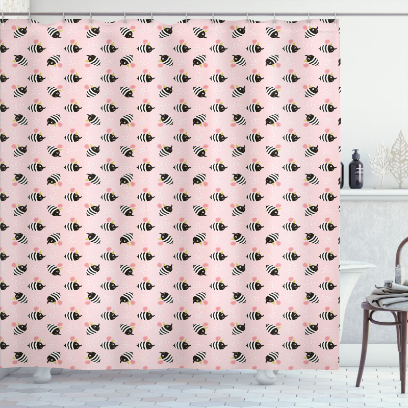 Cartoon Style Bees Shower Curtain