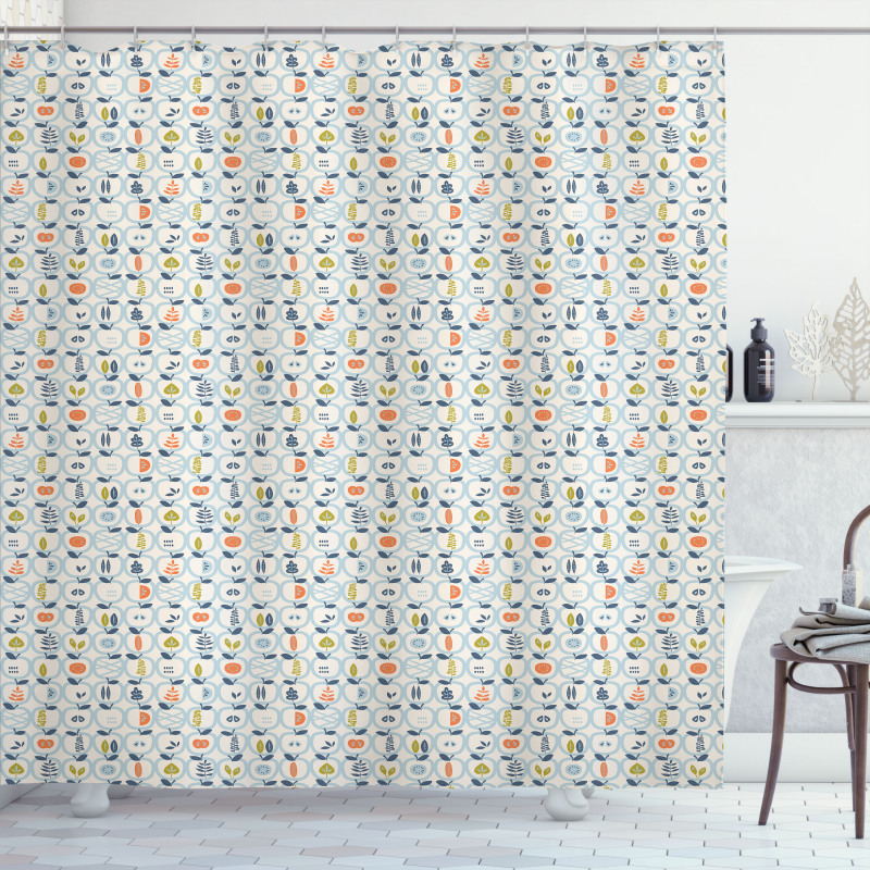 Apples Leaves Pattern Shower Curtain