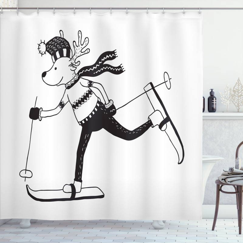 Skiing Funny Reindeer Shower Curtain