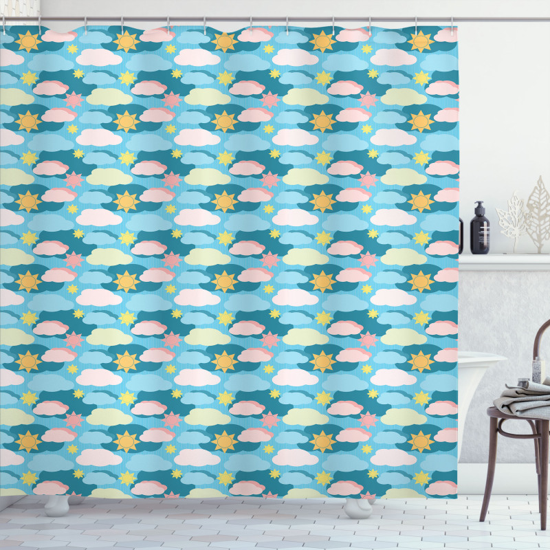 Graphic Design Clouds Suns Shower Curtain