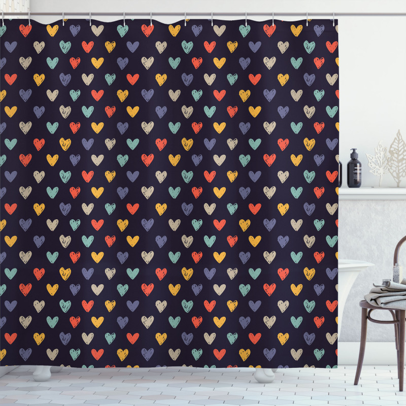 Sketchy Doodle Hearts Shower Curtain