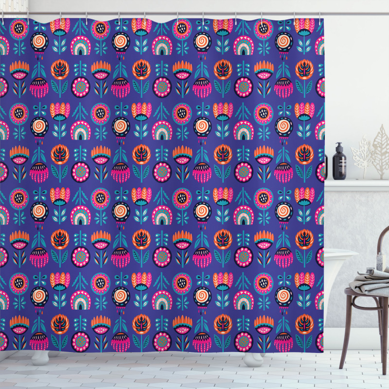 Boho Style Vibrant Blossoms Shower Curtain