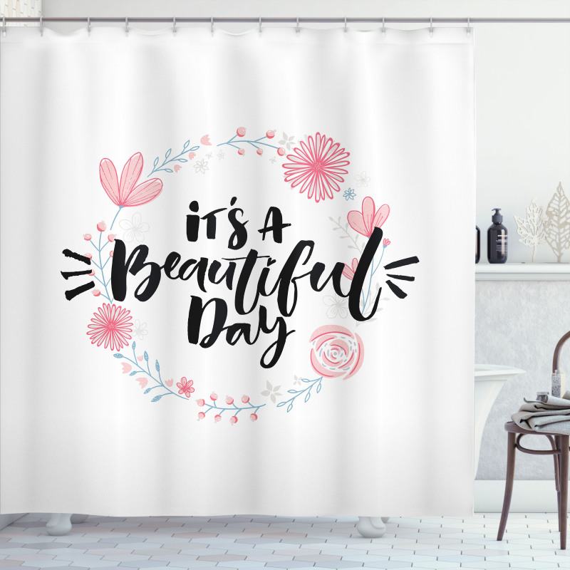 Floral Wreath Modern Text Shower Curtain