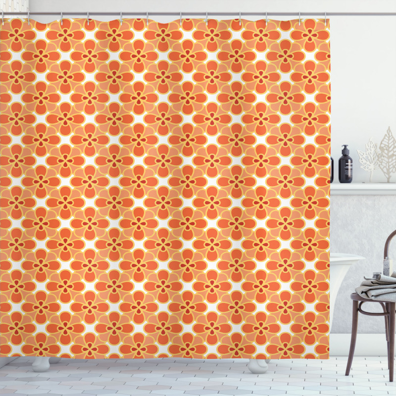 Orange Simple Blossom Motifs Shower Curtain