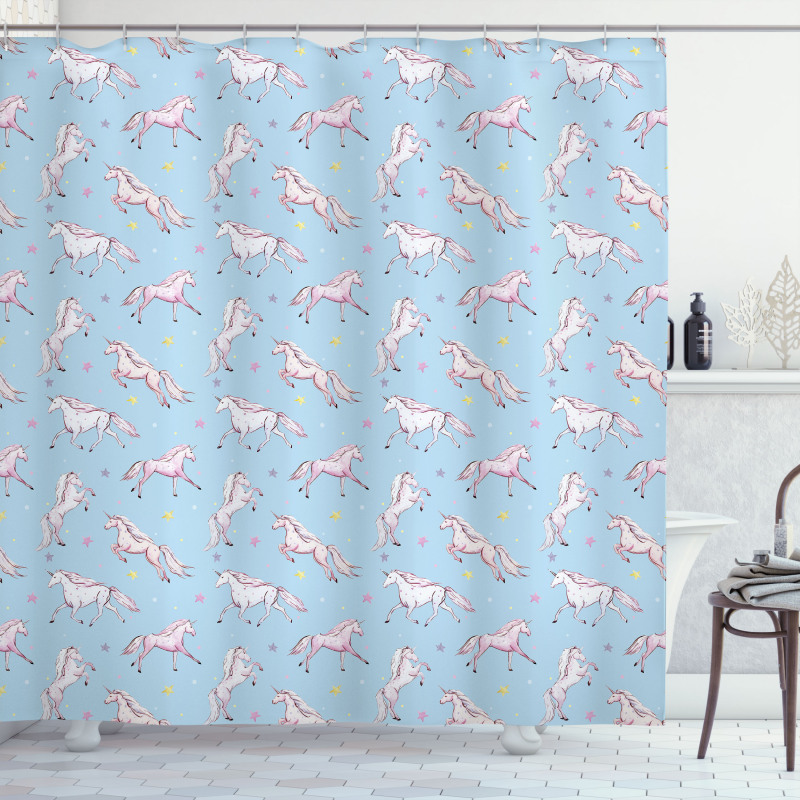 Watercolor Fantasy Horses Shower Curtain