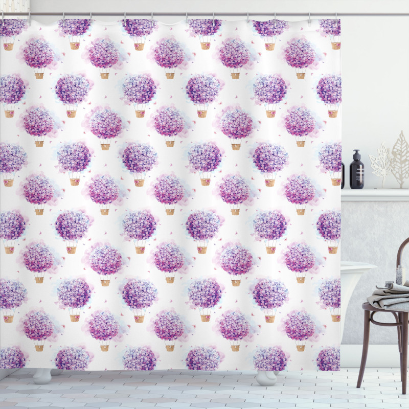 Hot Air Balloons Hydrangea Shower Curtain