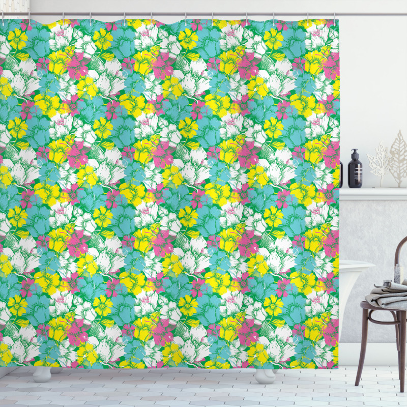 Grunge Summer Flowers Shower Curtain