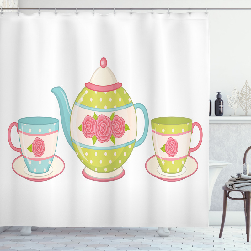 Classic Porcelain Floral Teapot Shower Curtain