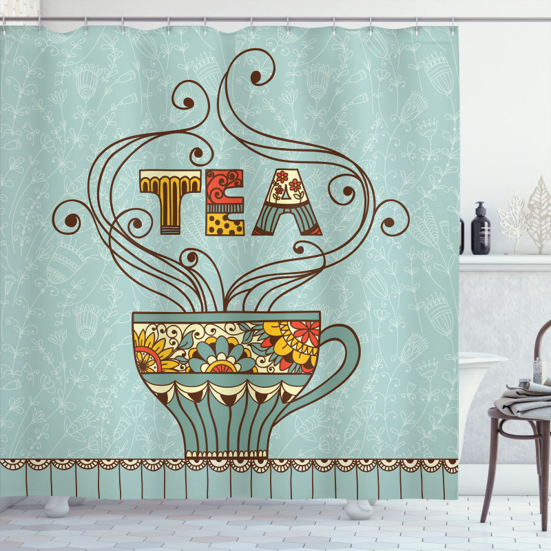 Cup Floral Ornamental Lines Shower Curtain