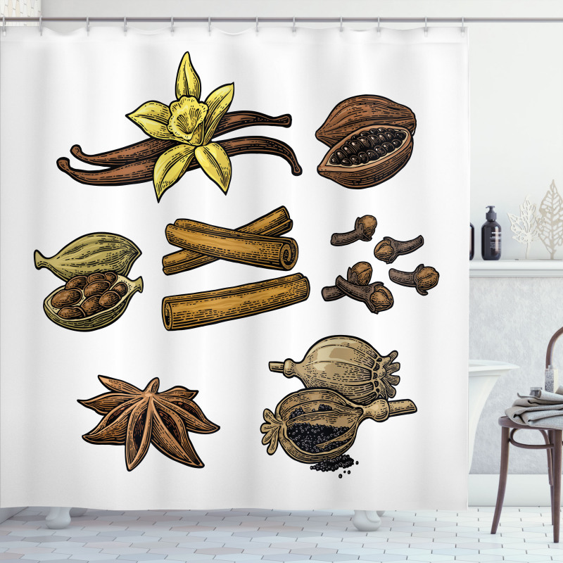 Cinnamon Anise Star Cardamom Shower Curtain