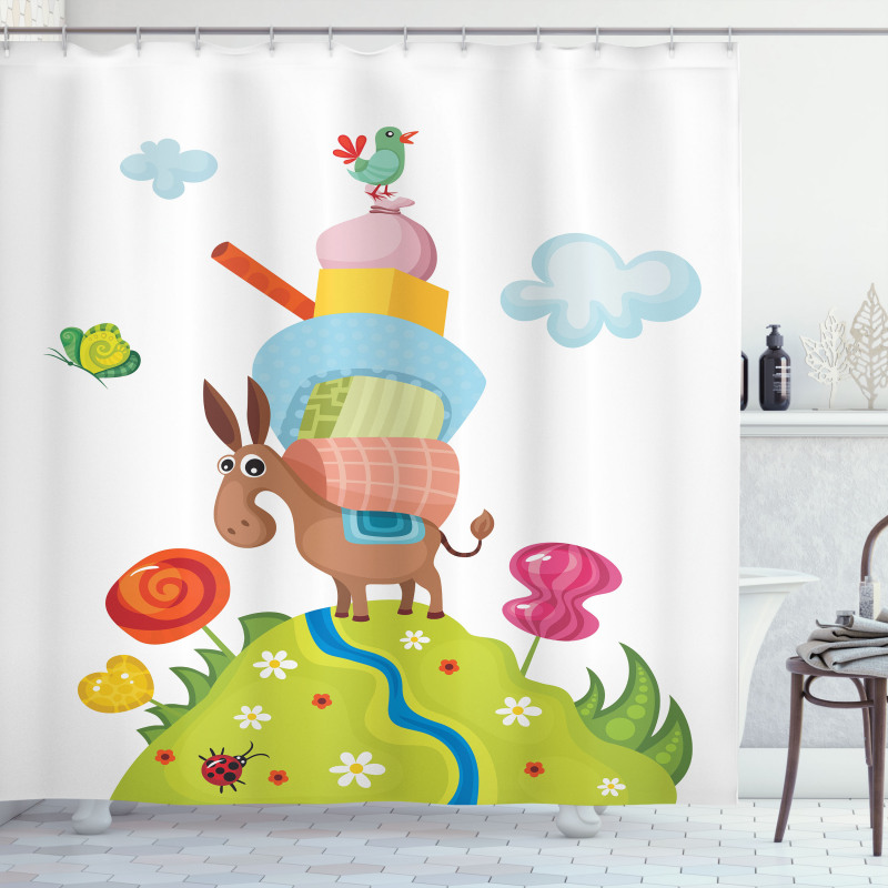 Goofy Donkey with Baggages Shower Curtain