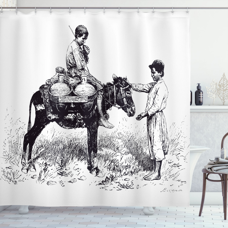 Water Carrier Vintage Sketch Shower Curtain