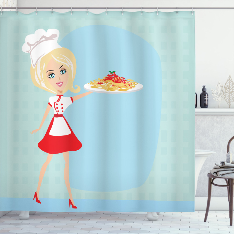 Blonde Chef with Spaghetti Shower Curtain