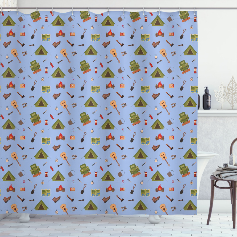 Camping Tent Guitar Shower Curtain