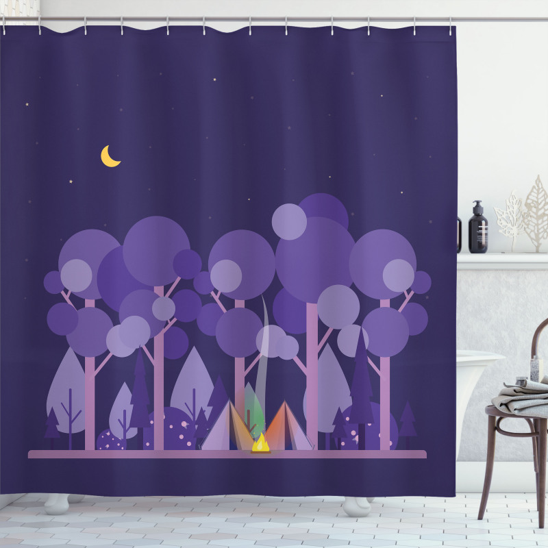 Night at Campsite Scene Shower Curtain