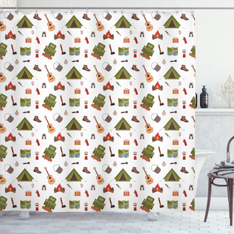 Campfire with Map Lantern Shower Curtain