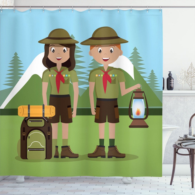 Woman and Men in Forest Shower Curtain