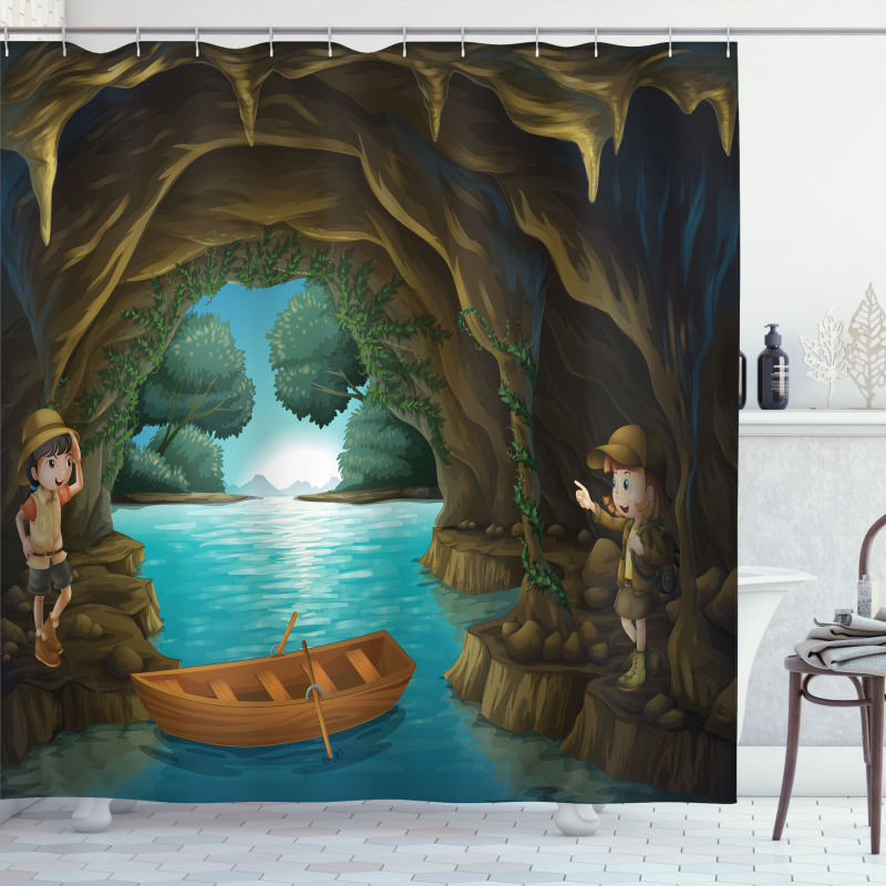 Young Explorers in a Cave Shower Curtain