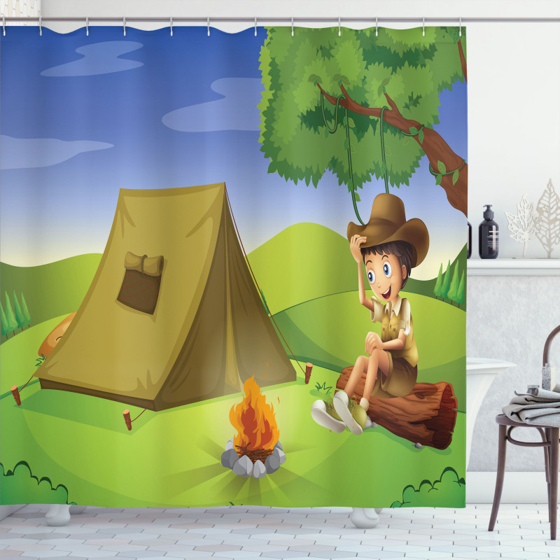 Kid Sitting on a Trunk Shower Curtain