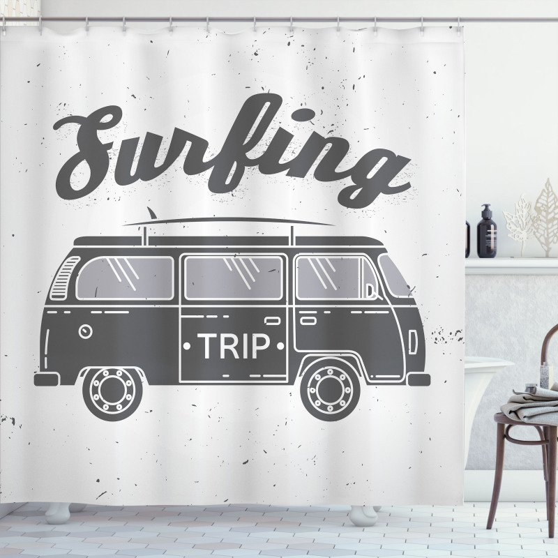 Vintage Van and Surfing Words Shower Curtain