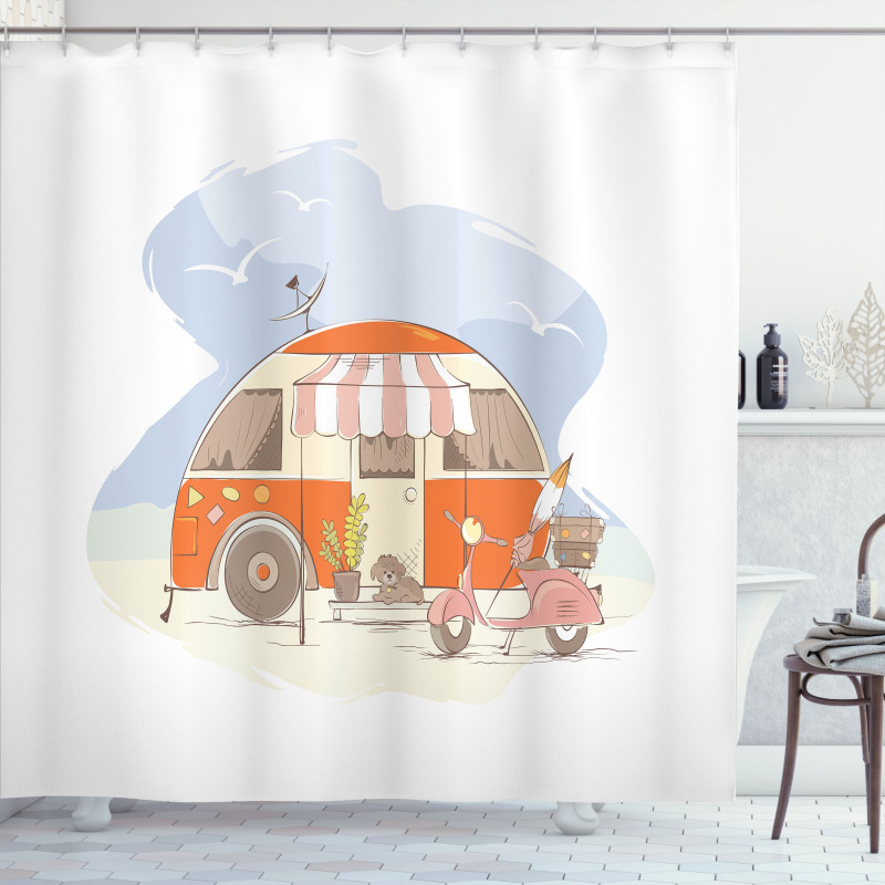 Parked Truck Puppy and Motorbike Shower Curtain