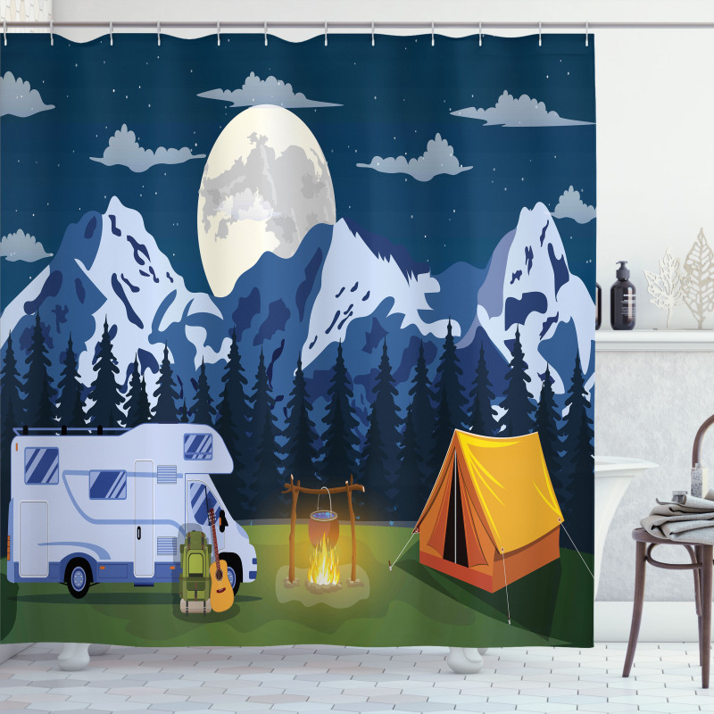 Camping in the Woods at Night Shower Curtain