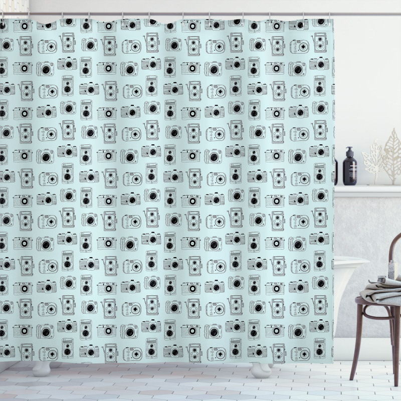 Vintage Style Design on Blue Shower Curtain