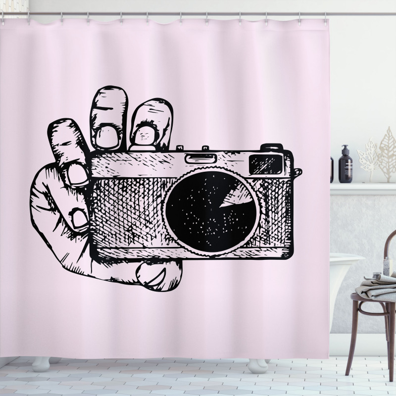 Sketch Style Camera Doodle Shower Curtain