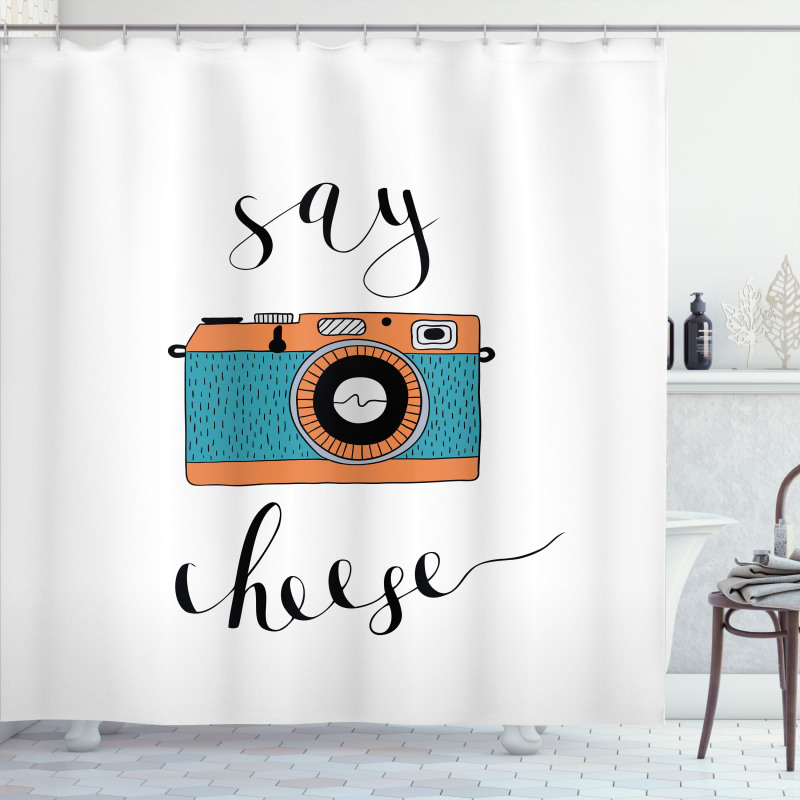 Say Cheese Lettering Photo Shower Curtain