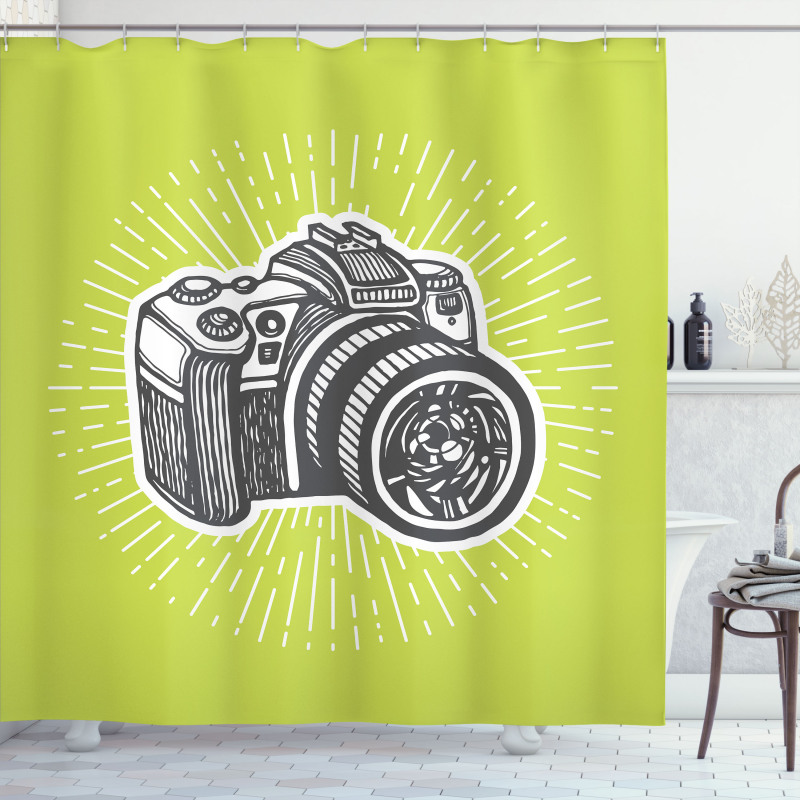 Sketch Style Camera Design Shower Curtain