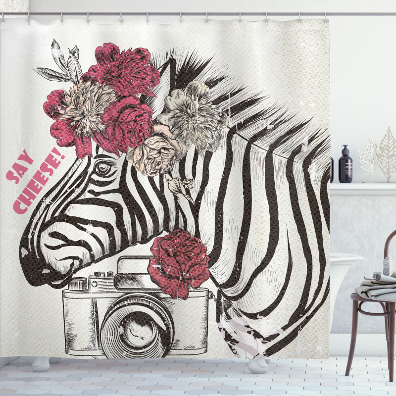 Zebra Head Say Cheese Words Shower Curtain