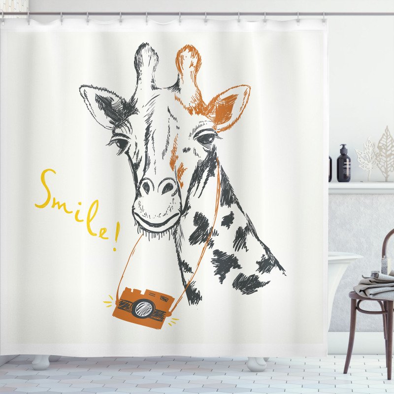 Smile Words with Giraffe Shower Curtain