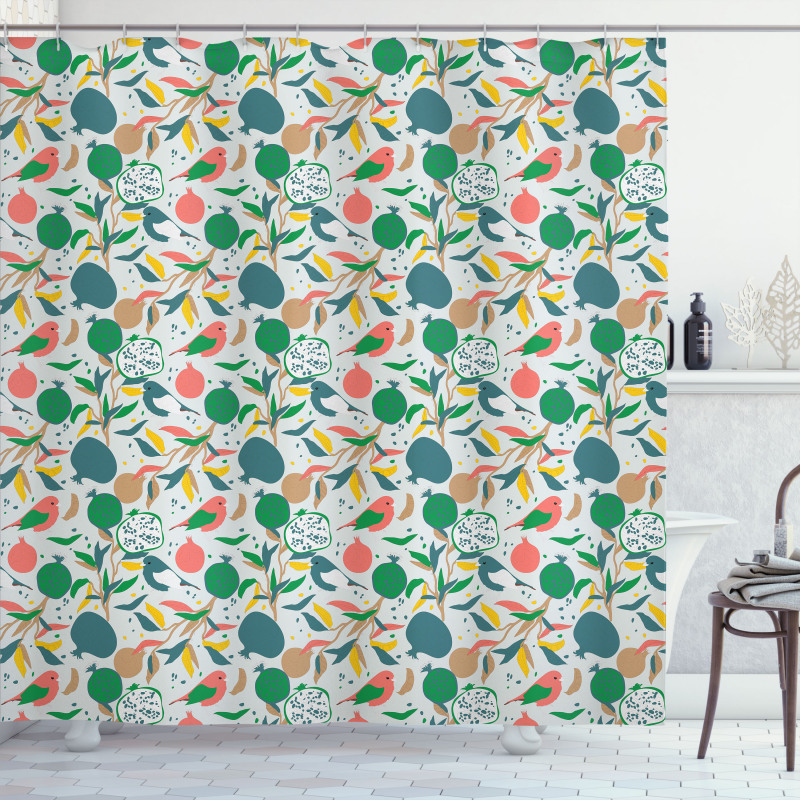 Blossoming Stalks and Birds Shower Curtain