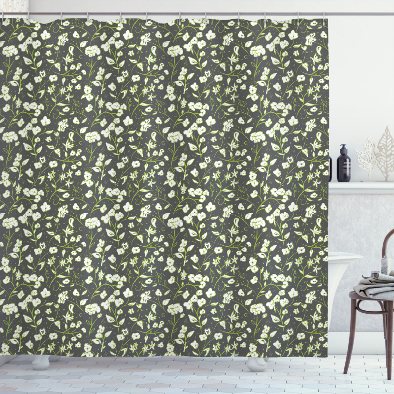 Flowers and Swirled Leaves Shower Curtain
