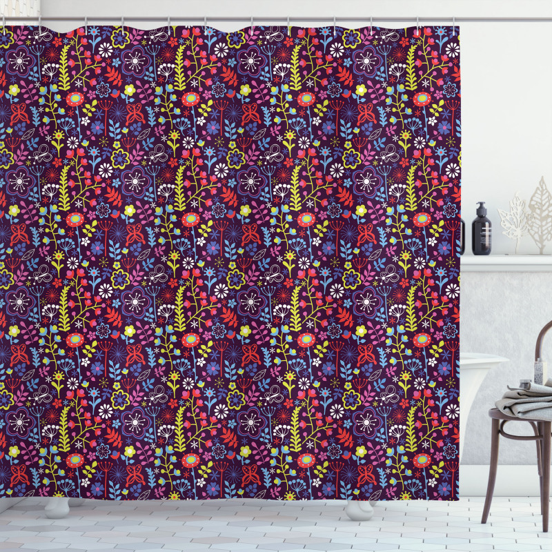 Summer Season Flowers Doodle Shower Curtain