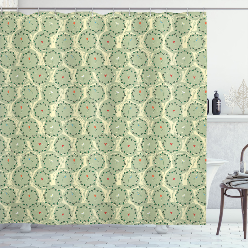 Leafy Circles with Flowers Shower Curtain