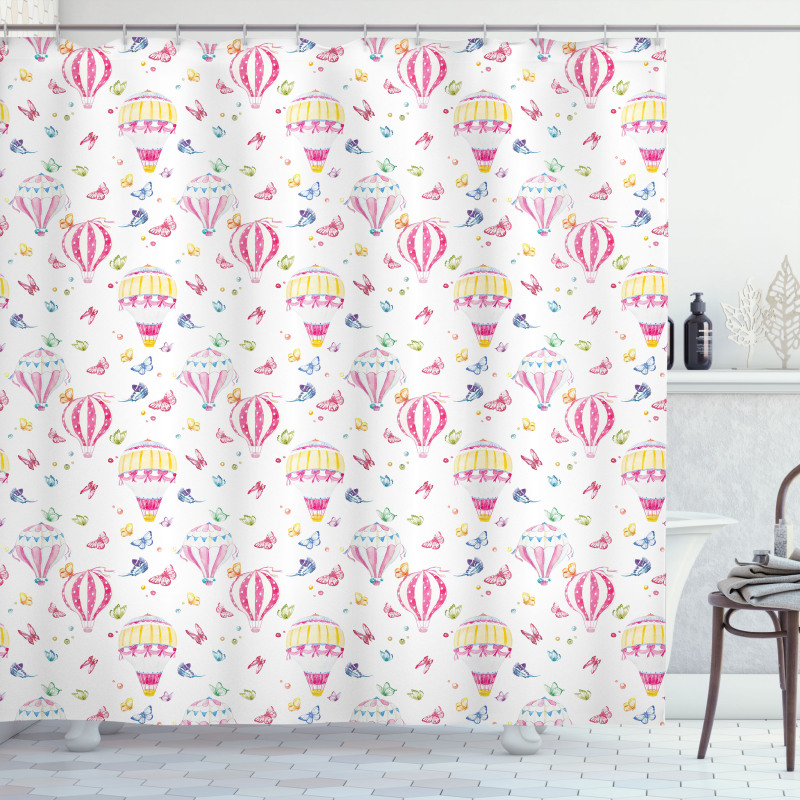 Watercolor Hot Air Balloons Shower Curtain