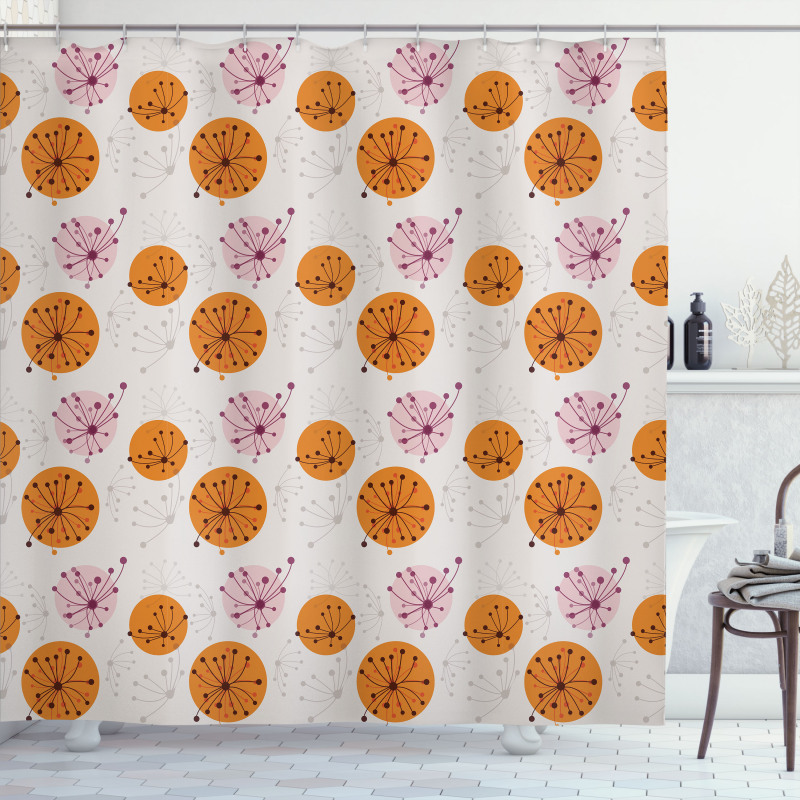 Pink Orange Spots Flowers Shower Curtain