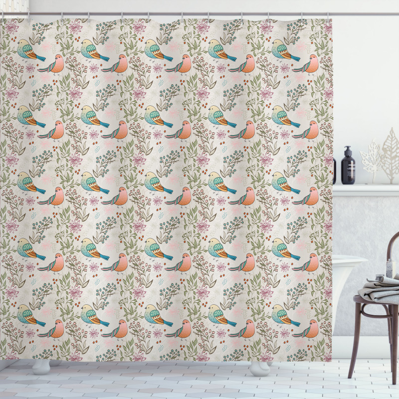 Birds and Flowering Branches Shower Curtain