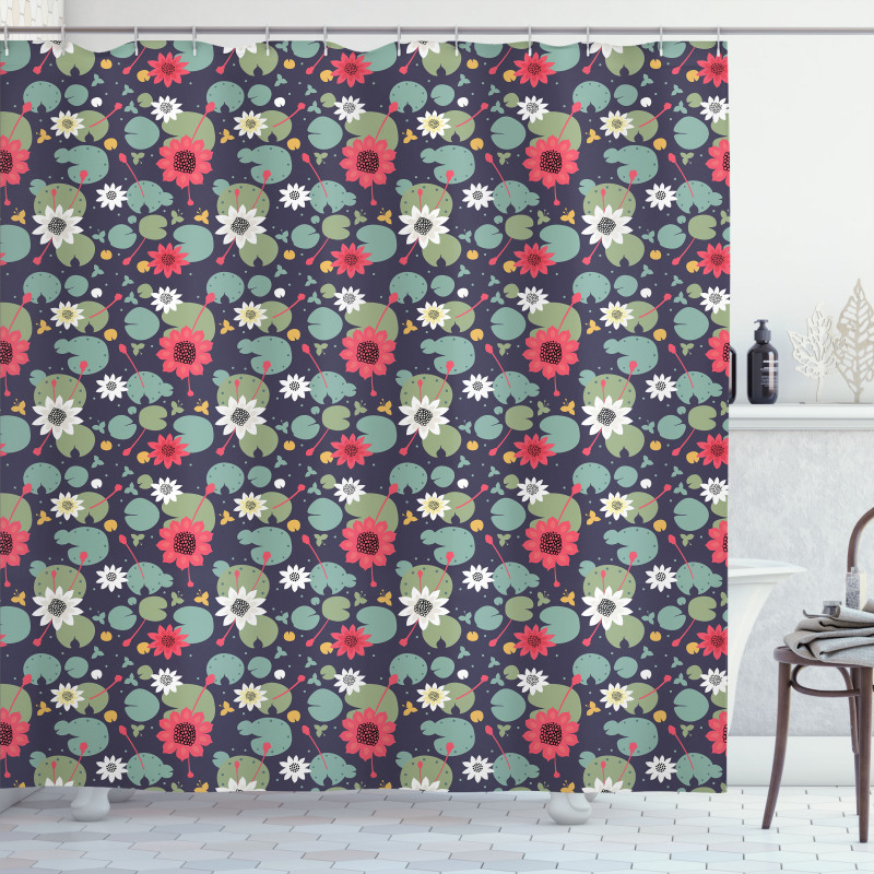 Water Lilies Lotus on a Pond Shower Curtain